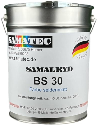 SAMATEC UV-stabile Balkonfarbe Terrassenfarbe Fassadenfarbe Dachziegelfarbe Bodenfarbe Holzfarbe in seidenmatt - SamaLkyd BS30 5Kg für 25m² (Platingrau)