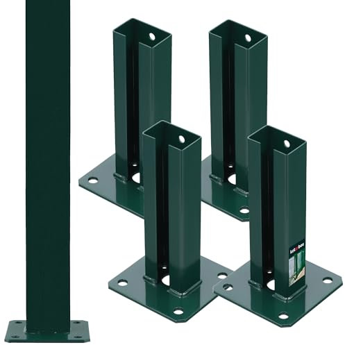 KOTARBAU® 4er Set Pfostenträger 60x40 mm Dübelplatte mit Zaunfuß verzinkt & pulverbeschichtet Aufschraubhülse Pfostenschuh für Pfosten Pfostenträger Doppelstabmattenzaun zum Aufschrauben