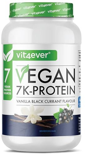 Vegan 7K Protein - 1kg - Vaniglia Ribes Nero - Pura polvere proteica a base vegetale con proteine di riso, mandorla, soia, pisello, canapa, mirtillo e girasole