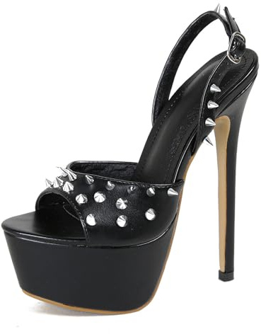 16CM/6.29IN wasserdichte Offene Zehe Fisch Mund Sexy High Heels Frauen One-Line Schnalle Strap Rivet Stiletto Sandalen
