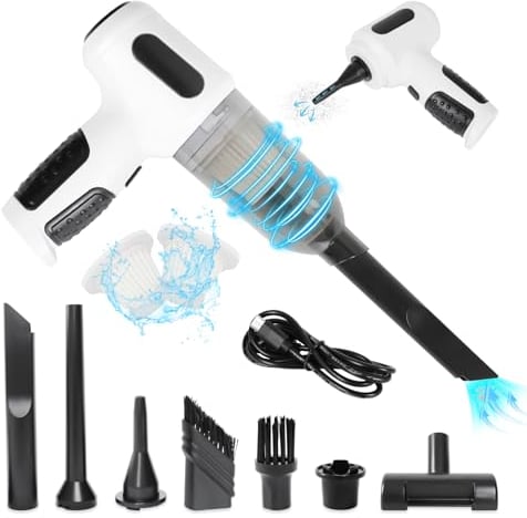 AENEY Handheld Vacuum Cleaner, 9000PA Car Vacuum Cleaner, 3 in 1 Portable Rechargeable Lightweight Handheld Hoover for Pet Hair Car Home Office (White)