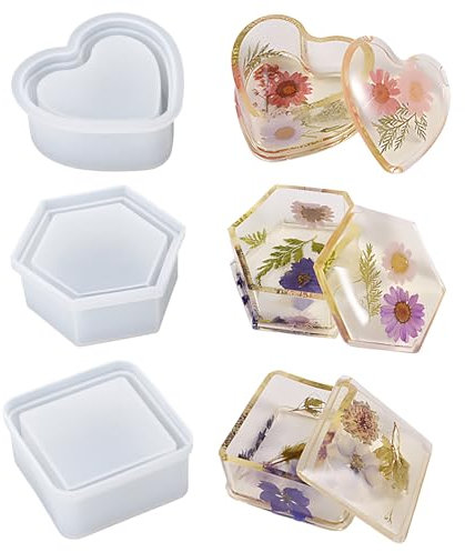KJLEEN Resin Moulds Silicone Moulds for Resin Epoxy Resin Moulds, Heart Hexagon Square Jewelry Storage Box Mould for Making Resin Casting DIY Crafts Wedding Specimens