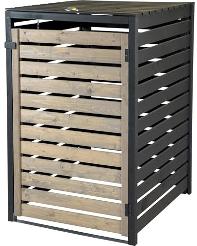 dobar® Green Label Mülltonnenverkleidung 1er 240 L in Anthrazit-Schwarz aus Holz als Bausatz - Mülltonnenbox mit Deckel und Schwingtür zweifarbig - 77 x 87 x 121 cm
