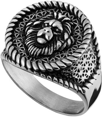 Lucardi - Herren Ring aus Edelstahl mit Löwe - Ring - Stahl - Silberfarbig - 21/66 mm - Nickelfrei