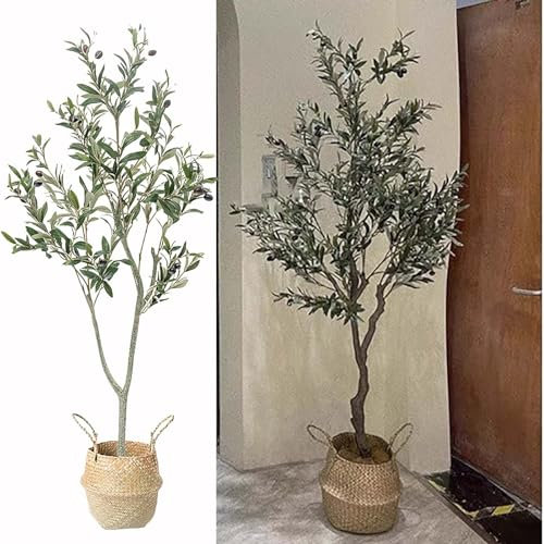 Kunstbaum Künstliche Olivenbäume Als Innendekoration, Künstliche Olivenzweige für Kinderzimmer/Schlafzimmer/Draußen, Realistischer Oliven-Mittelpunkt Im Topf(Size:H 120cm(5ft))