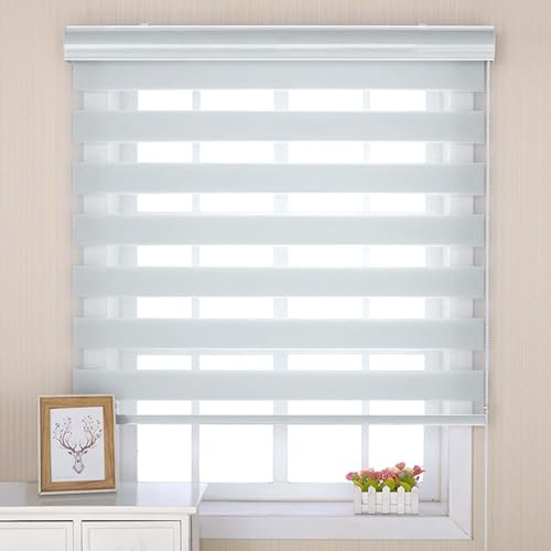Store Enrouleur Double Klemmfix 120 x 230 cm Translucide Protection Solaire Store Double Klemmfix sans percer Facile à Entretenir pour Fenêtre, Gris Clair