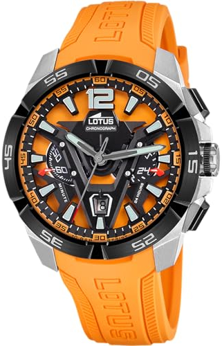 Lotus Reloj Hombre 18944/3 Vortex Caja de Acero Inoxidable 316l Plateado Correa de Caucho Naranja