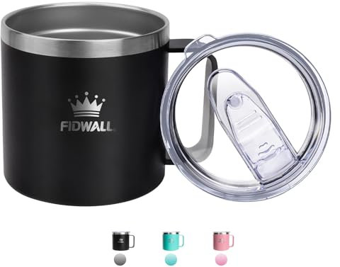 FIDWALL Coffee Mug with Handle 14oz/450ml, Stainless Steel Thermos Travel Cup with Lid,for Camping, Office, Desk, for Water, Iced Tea, Coffee, Smoothies, and More (Shadow Black)