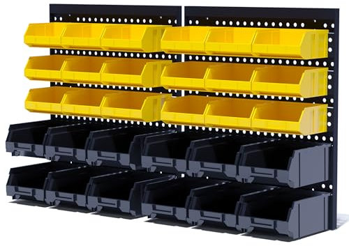 KJE 30PCS Wall Mounted Storage Bins, Plastic Tool Organizer for Garage Storage, Screws, Nuts, Bolts, Small Hardware Parts -Black, Yellow