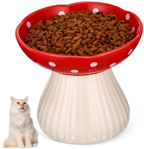 Vaguelly Gamelle surélevée en céramique de 15 cm de large pour chat, motif champignons et animaux de compagnie pour chats, petits chiens