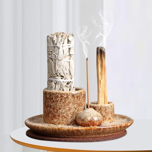4 in 1 Räucherschale, Räucherstäbchen Halter, Incense Holder, Räucherkegel Halter, Räucherstäbchenhalter für Jedes Räucherwerk, Palo Santo, Salbei Räuchern, Räucherstäbchen, Kerzen