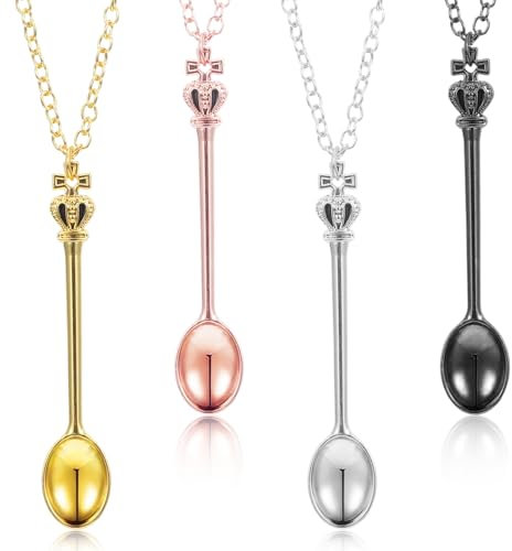4 pezzi collana con cucchiaio, mini corona cucchiaio, collana con piccolo cucchiaio, collana vintage, corona cucchiaino da tè, collana da donna, piccolo cucchiaio fai da te per gioielli oro, argento,