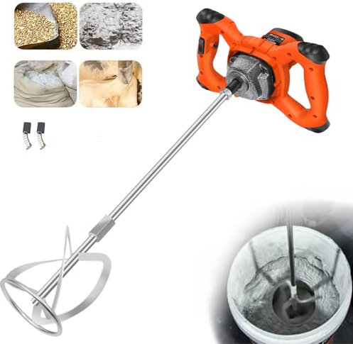 Orange 2600W Farb-Mörtelrührer,Rührwerk, Betonmischer, Industriemischer,M14 Rühreraufn., 6-Gang variabler rührgerät mörtel, verwendet für das Mischen von Farbe,Zement, Beton, Mörtel 120x590mm