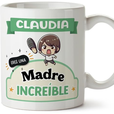 MUGFFINS Tazas Personalizadas para MADRE/MAMÁ - En Español - Eres increíble - Kawaii - 11 oz / 330 ml - Regalo personalizable original y divertido