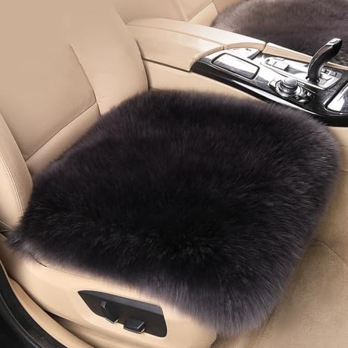 Lammfell Sitzkissen Auto Weiche Kunstfell Sitzauflage Langes Fleece Warmer Sitzkissenbezug Auto Universal Sitzauflagen Vordersitze Autositz Auflage Autositzschoner Vordersitz Sitzkissen SUV (Schwarz)