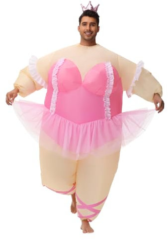 Costume de ballerine gonflable pour adulte - Costume de ballet gonflable avec couronne et bandeau, fête d'Halloween, jeu de rôle (adulte rose)