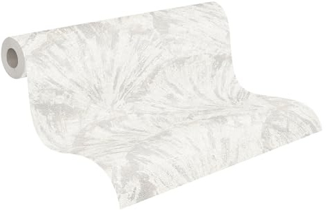 Livingwalls Hot Spots Non-Woven Wallpaper with Leaf Design in White, Grey, Silver, Metallic – 10,05 x 0,53 m Designer Wallpaper – 781983