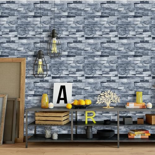 Grey Brick Wallpaper,44.5 x 1000 cm Brick Effect Wallpaper Self Adhesive Bricks Wall paper Stone Wall paper Peel and Stick Self Adhesive Furniture Wrap for Living Room,Bathroom,Kitchen,Drawer,Cabinets