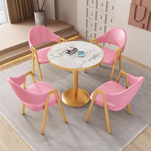 HXYhydrypd Küchentisch mit Stühlen, Essgruppe mit 4 Stühlen, Verhandlungstisch-Set mit 4 Stühlen(Pink)