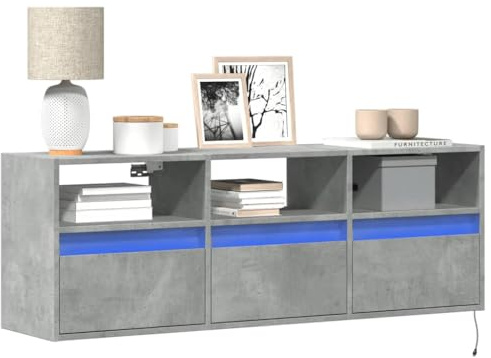 Gecheer Meuble TV mural avec lumières LED gris béton 130 x 31 x 45 cm, meuble de salon moderne, meuble TV mural, meuble suspendu pour salon SN-2