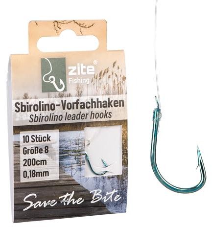 Zite Fishing Sbirolino-Haken Größe 6-10 200 cm | Forellenhaken Blau mit monofiler Vorfachschnur | 10 Stück Angelhaken & Vorfachhaken Gebunden Forellen-Angeln (#8)
