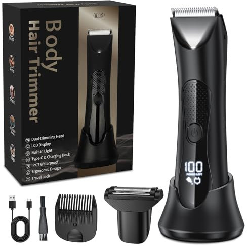 Body Trimmer Men Rechargeable,2 in 1 Pubic Hair Trimmer for Man Wet and Dry,Body Shavers for Man with LED,Painless Ball & Nose Hair Trimmer for Men IPX7 Waterproof