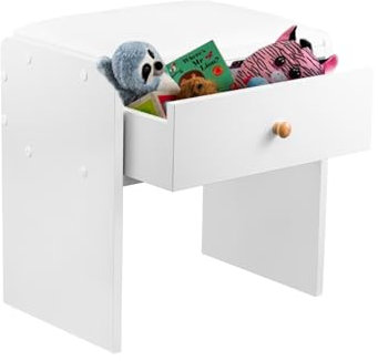 CROWNSHOP Vanity Stool Wooden Dressing Table Stool Stool Chair for Dressing Table Bedroom Chairs & Stools Suitable (White with Drawer)