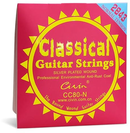 2843 - Juego de cuerdas de nailon para guitarra clásica, bajo chapado en plata y agudos transparentes, alta tensión para tono cálido, guitarra flamenca/española (3 paquetes) (tensión normal clásica