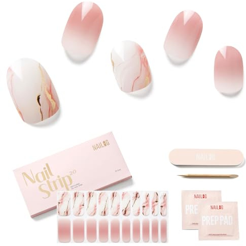 NAILOG Nagelfolie UV Härtend 20 Stück UV Nagelfolie - Like A Feather | 20 extra lange Streifen, Gel-Nägel in Salonqualität zum Selbermachen, langanhaltend, HEMA-frei, vegan, einfach und sicher