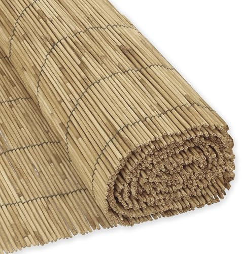 ESTO Canisse En Bambou Naturel Pour Extérieur, Clôture Décorative En Bambou Baril Bambou, Filet Franges Privacy (1,5 x 5 mètres)