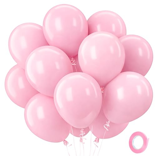 QIFU Ballons Rose - 100 Pièces Ballons Anniversaire Rose Mat, Ballon de Baudruche, Ballon Latex Hélium pour Decoration Saint Valentin Princesse Anniversaire Fille Mariage Baby Shower Fête, 12 Pouces