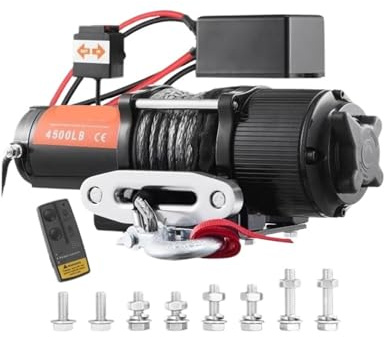 4500lbs elektrische Seilwinde ATV UTV Nylonseilwinde mit kabelloser oder kabelgebundener Fernbedienung for Abschleppen von Geländewagen, SUVs und LKWs(Nylon rope)