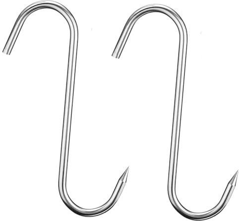 2 x 22,9 cm robuste und dicke Alazco Edelstahl Fleischverarbeitung Metzgerhaken – Wild Game, Räucherrippen, BBQ große Fische, Jagd, Karkass Hirsch, S-Haken, hervorragende Qualität, 9 mm dick