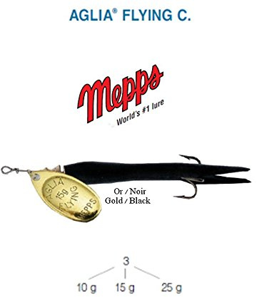 MEPPS AGLIA Flying C 10g 15g 25g, 5 Colours, Trout Salmon BROCHET Bar (Black-Gold, 15g)