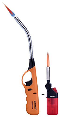 Feuerzeuge 1x Stabfeuerzeug Sturmfeuerzeug Gas flexibel biegsam 29,5 cm lang nachfüllbar (1 STK.(Orange)) +1x (Konsumany® Stab- Stumfeuerzeug 12,5 cm Lang)