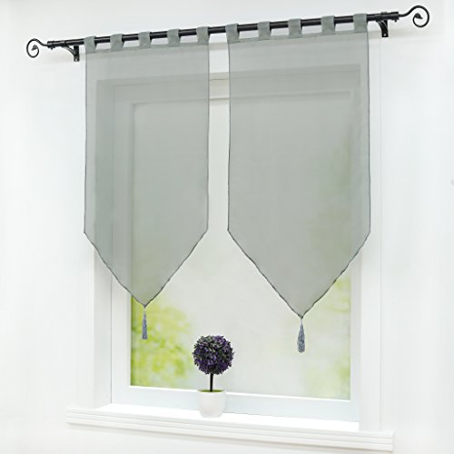 Joyswahl Scheibengardine Voile Bistrogardinen mit Quaste, einfarbig Melina Kurzstore BxH 45x90cm Grau mit Schlaufen 2 Stück