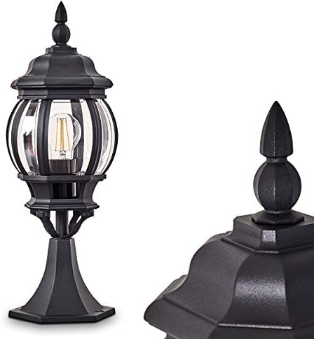 Lámpara de exterior Lentua, lámpara de pie de aspecto antiguo, aluminio fundido en negro con discos de plástico, luz de camino de 50cm, lámpara de jardín, casquillo E27, IP44, sin bombillas