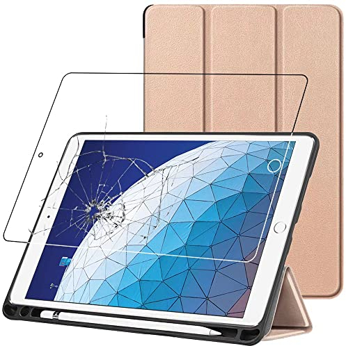 ebestStar - Coque pour iPad Air 3 2019 10.5 Apple, Etui Slim Cover Porte Stylet, Housse PU Cuir Rabat Magnétique, Or/Doré + Verre Trempé