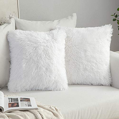 MIULEE 2er Set Kissenbezüge Künstlich Kissenbezug Sofakissen Dekorative Dekokissen Kuschelkissen Plüschkissen Kuschelig Couchkissen Superweich Kissen Flauschig kissenhülle 40x40 cm Weiß