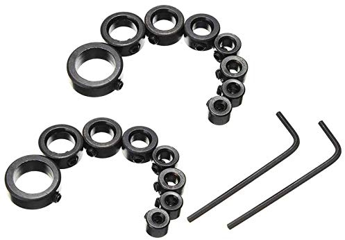CESFONJER 2 Set Drill Stop, 16 Pcs 3-16mm Drill Bit Depth Stop Collar Ring Positioner Spacing Ring Positioner Locator Woodworking Drill Bit with Hex Wrench