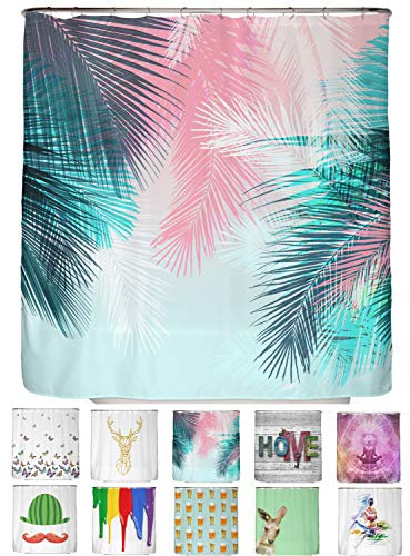 arteneur® - Palmenblätter - Anti-Schimmel Duschvorhang 150x200 - Recycelt mit Öko-Tex Standard 100 - Beschwerter Saum, Blickdicht, Wasserdicht, Waschbar, 10 Ringe & E-Book