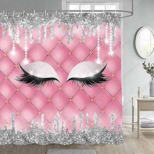 Gdmoon YLHHGD13 Duschvorhang, glitzernd, modisch, rosa, VIP-Hintergrund, Mädchen, süße Prinzessin, bunt, abstrakte Kunst, Badezimmer-Vorhang-Set mit 12 Haken, 183 x 183 cm