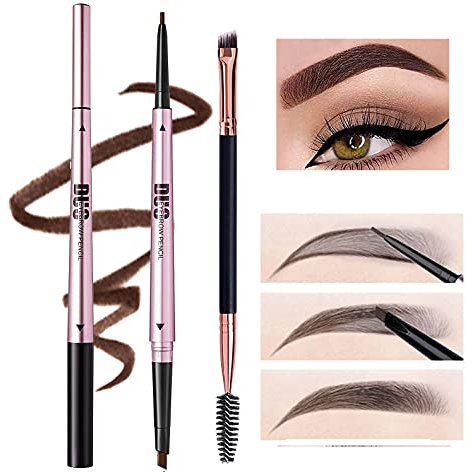 Mihqy Augenbrauenstift, mit Augenbrauenpinsel, Double Ended Precision Waterproof Brow, Professional Makeup Augenbrauenstift, Wasserdicht Langanhaltend Augenbrauenstift (2PCS,Coffee)