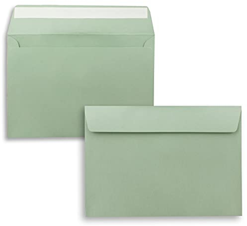 75x Briefumschläge DIN C5 Eukalyptus (Grün) - 16,2 x 22,9 cm - Haftklebung - Edle Kuverts für große Einladungen und Karten zum Geburtstag oder Hochzeit