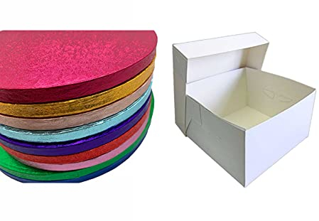 Colour Cake Drum Board & White Box + Lid Combo Pack for Wedding, Birthday Cakes (Rose Gold, 10 Inches)