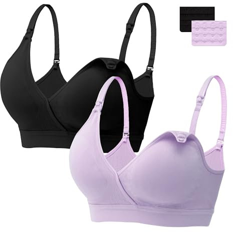 HBselect Soutien-Gorge d'allaitement Maternité 2 Pièces Soutien-Gorge d'allaitement sans Couture avec Rallonges de Soutien-Gorge Supplémentaires Femmes Allaitement et Sommeil sans Fil