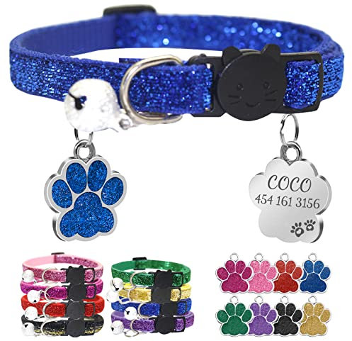 CAMAL Katzenhalsband mit Hundemarke Personalisiert, Katzenhalsband mit Namen und Adresse, Verstellbares Halsband für Haustiere 19–32 cm (Blau)