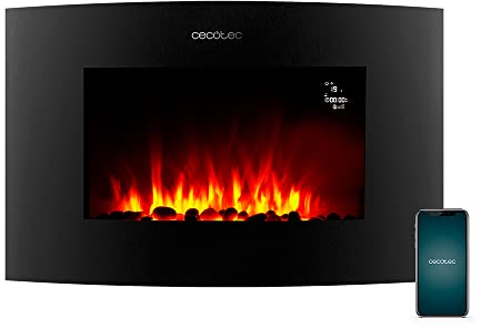 Cecotec Chimenea Eléctrica Ready Warm 3550 Curved Flames Connected. 2000 W, Tamaño 35, WiFi, 2 Niveles de Potencia, Mando a Distancia, Panel Curvo, Temporizador, 30 m2
