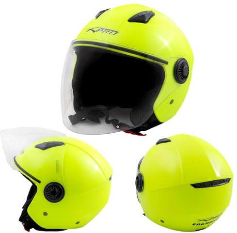 A-Pro Casco Jet Visiera Lunga Scooter Moto Quad Omologato ECE 22-06 Giallo Fluo L