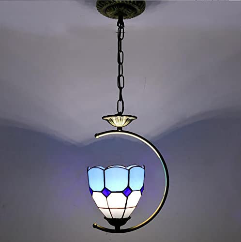 BOTOWI Tiffany-Stil Pendelleuchte Buntglas 8-Zoll-Blauton-Kronleuchter Im Mediterranen Stil Für Den Balkonflur-Restauranteingang